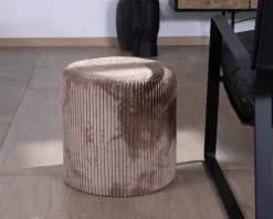 New Lot de 2 petits poufs ronds en velours couleur camel