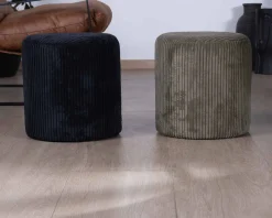 Outlet Lot de 2 petits poufs ronds en velours côtelé kaki "Snaw" diamètre 35 cm Décoration