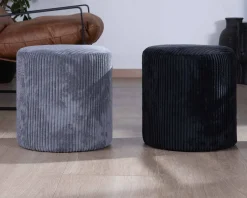Clearance Lot de 2 poufs noirs en velours côtelé "Snaw" diamètre 35 cm Décoration