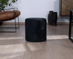 Clearance Lot de 2 poufs noirs en velours côtelé