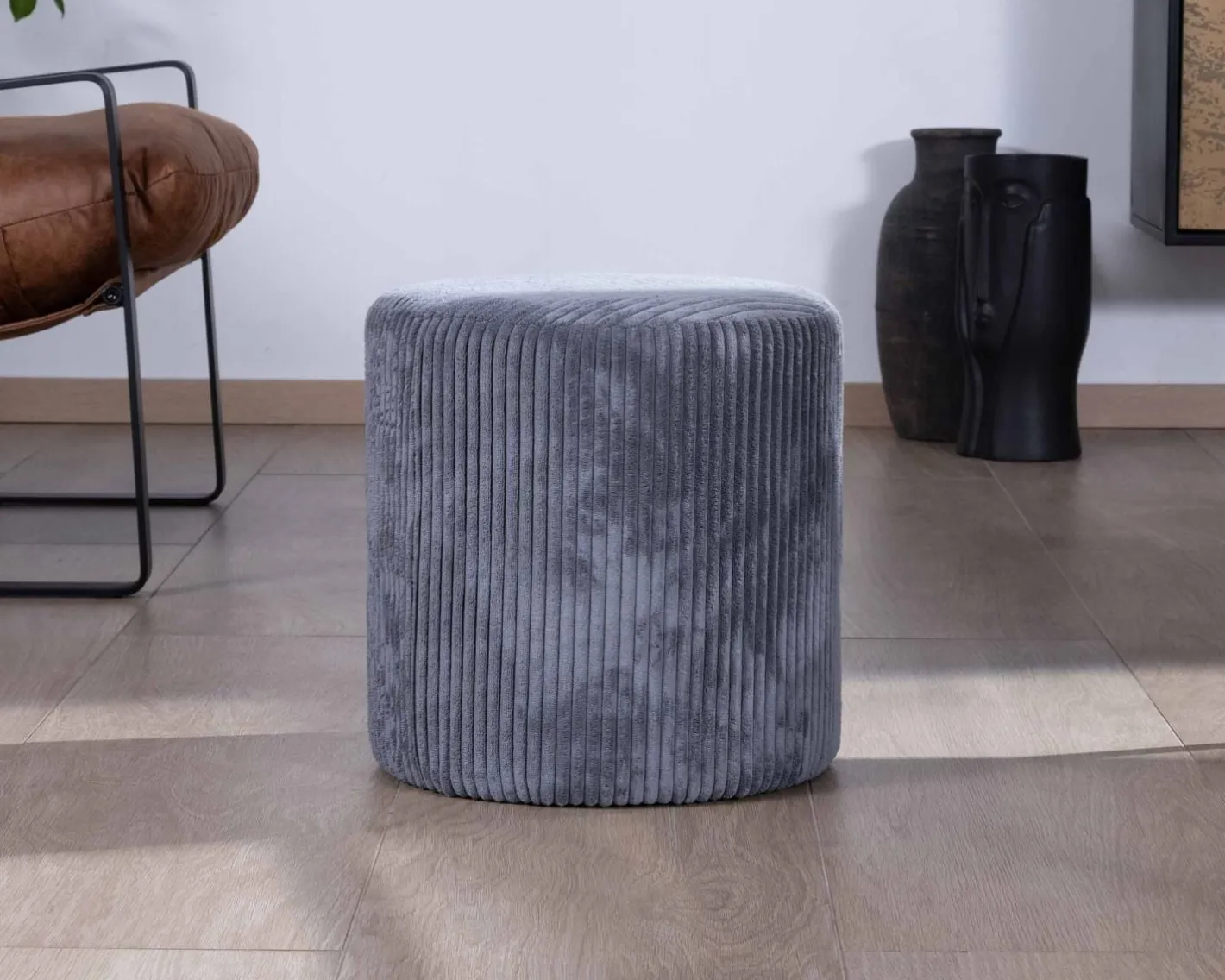 Discount Lot de 2 poufs ronds en velours côtelé gris "Snaw" diamètre 35 cm Décoration