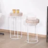 New Lot de 2 tables d'appoint rondes blanchies en bois et métal "Nervure" Table D'Appoint|Sellette
