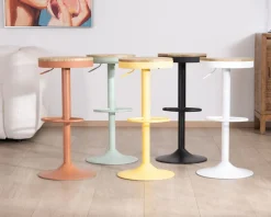 Best Lot de 2 tabourets ajustables en hauteur en métal blanc "Juo" avec assise bois Tabouret De Bar