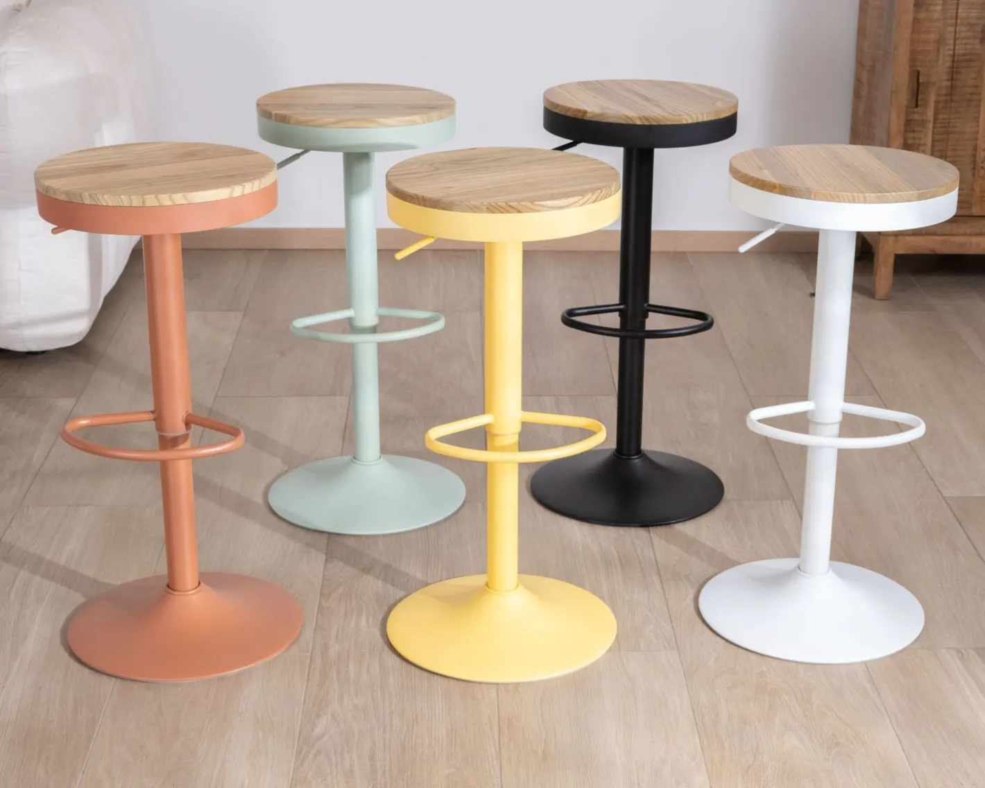 Online Lot de 2 tabourets de bar réglables en hauteur "Juo" bois et métal terracotta Tabouret De Bar