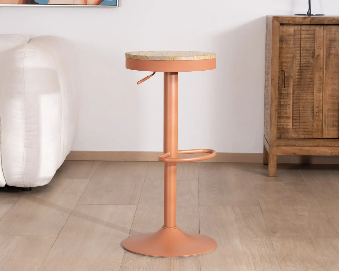 Online Lot de 2 tabourets de bar réglables en hauteur "Juo" bois et métal terracotta Tabouret De Bar