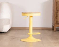 Sale Lot de 2 tabourets en métal jaune acidulé avec assise bois 
