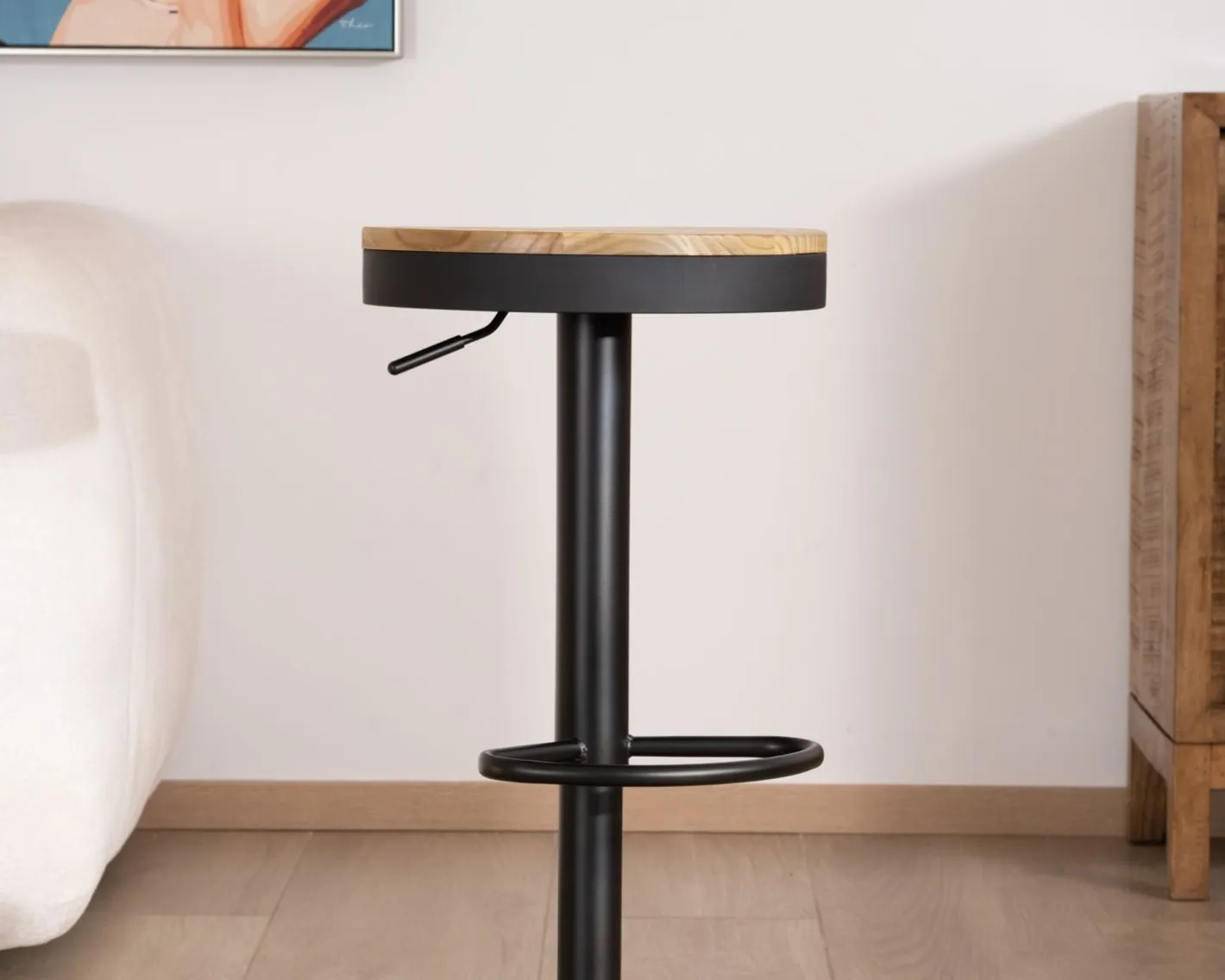 Online Lot de 2 tabourets réglables en hauteur avec assise bois "Juo" en métal noir Tabouret De Bar