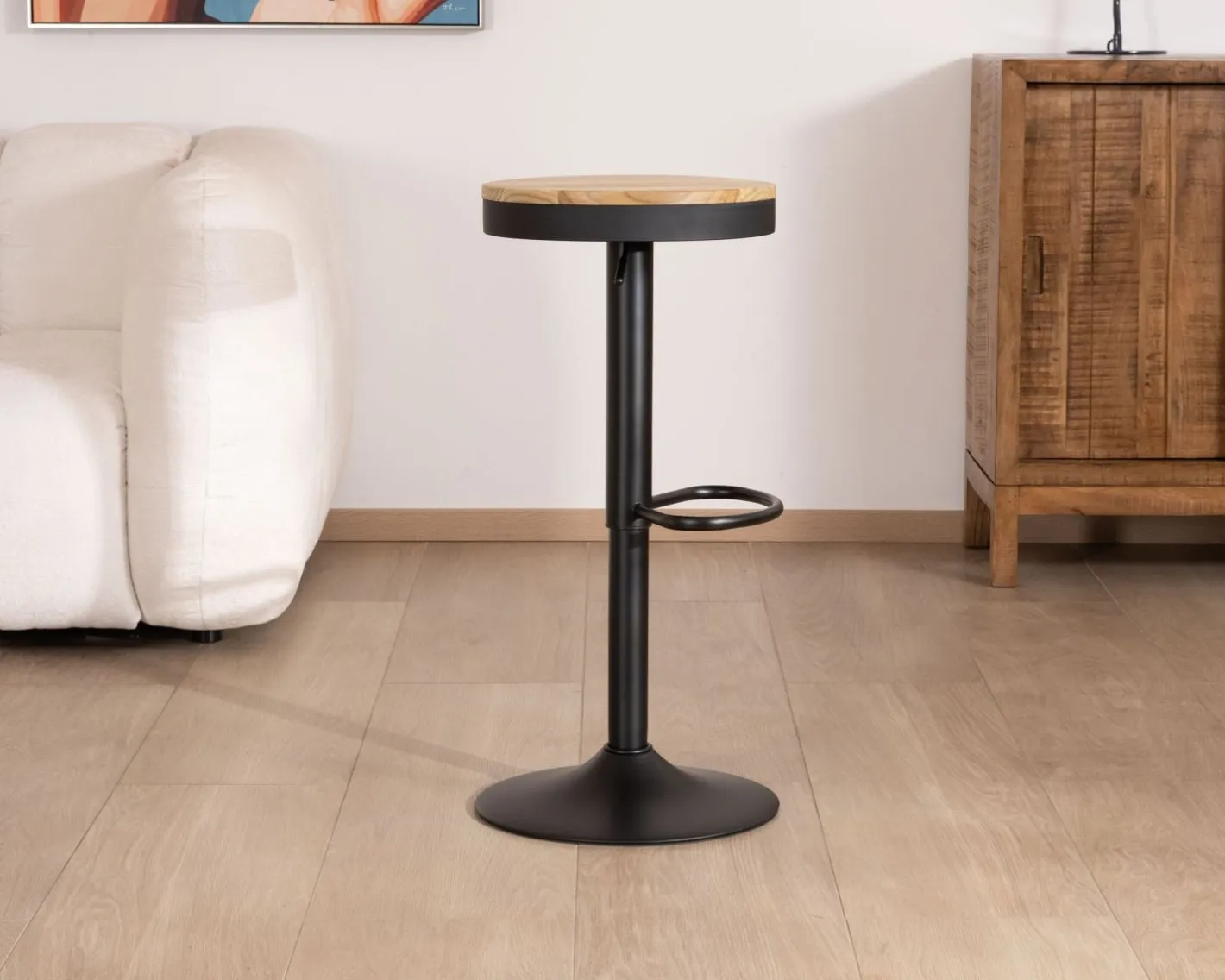 Online Lot de 2 tabourets réglables en hauteur avec assise bois "Juo" en métal noir Tabouret De Bar