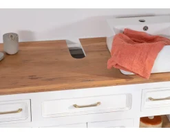 New Meuble avec vasque simple en acacia blanc "Trégastel" 120 cm Meuble Sous Vasque