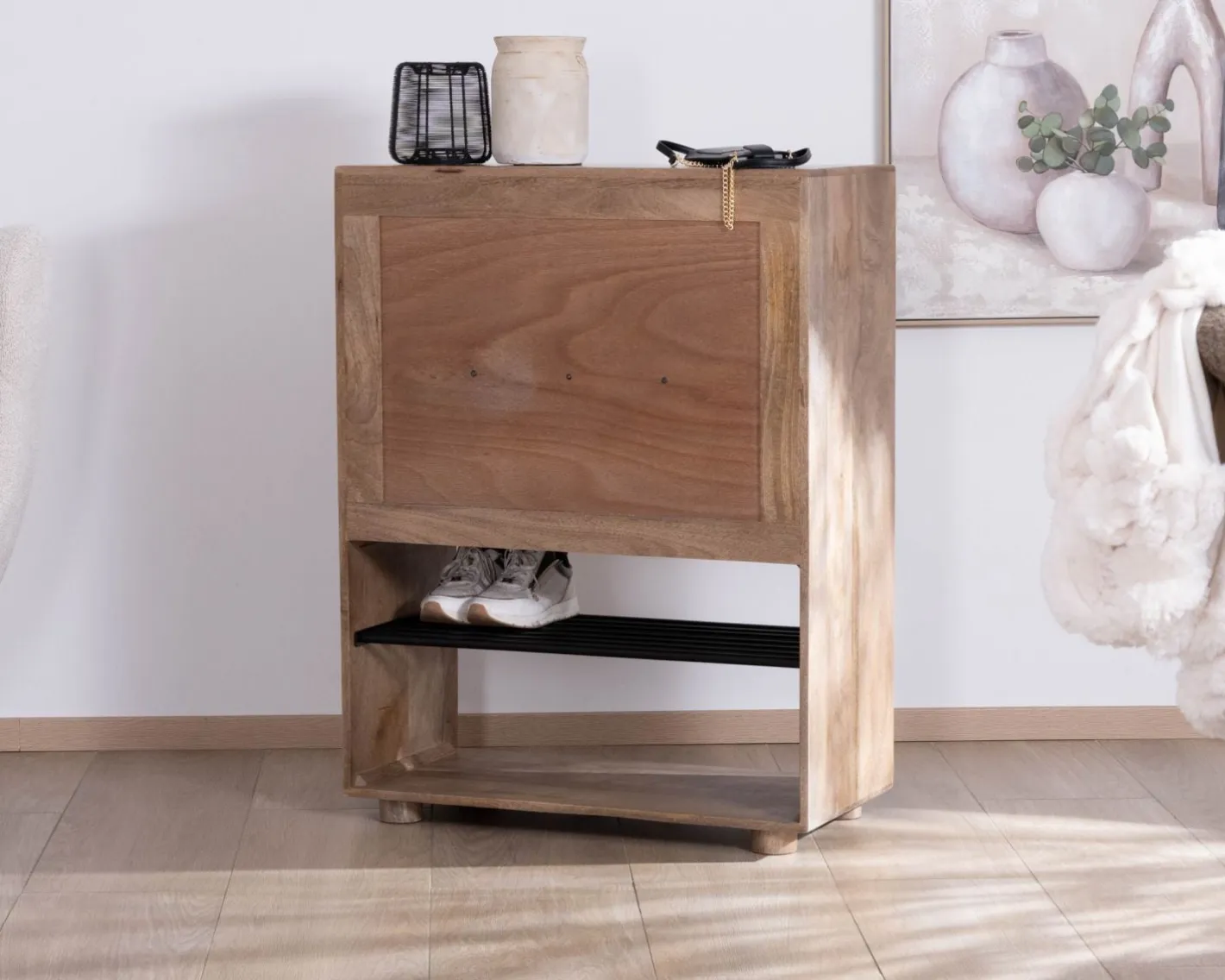 Discount Meuble à chaussures en manguier massif "Geta" avec rangements Meuble À Chaussures|Meuble D'Entrée