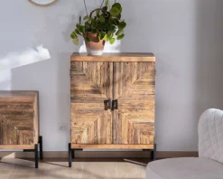 Clearance Meuble de rangement bas acacia style ethnique piètement métal "Géonidum" Rangement|Buffet Et Bahut