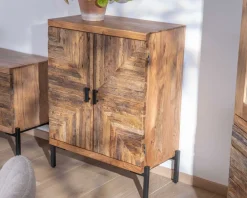 Clearance Meuble de rangement bas acacia style ethnique piètement métal 