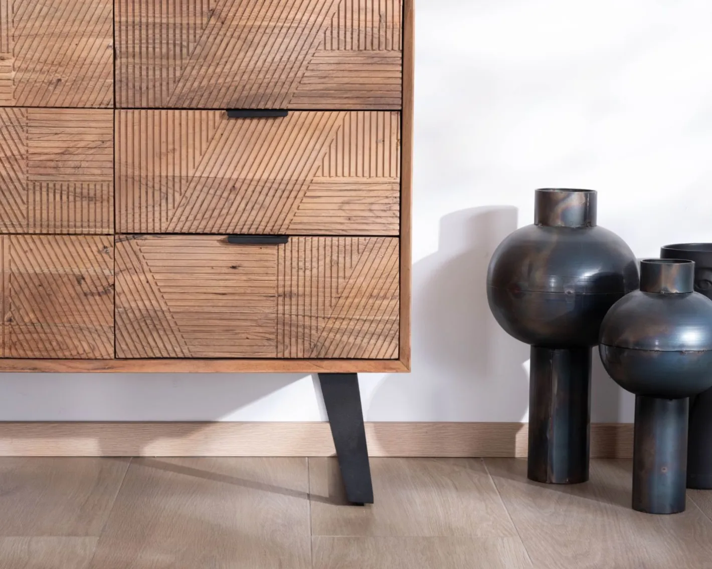 Hot Meuble de rangement bas 160 cm avec tiroirs "Uky" design contemporain esprit rétro Buffet Et Bahut