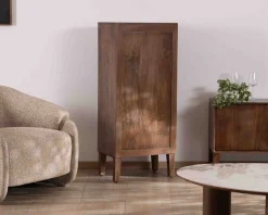 Outlet Meuble de rangement bas en manguier massif foncé "Kaldo" Style rétro scandinave Vitrine Et Argentier|Bibliothèque