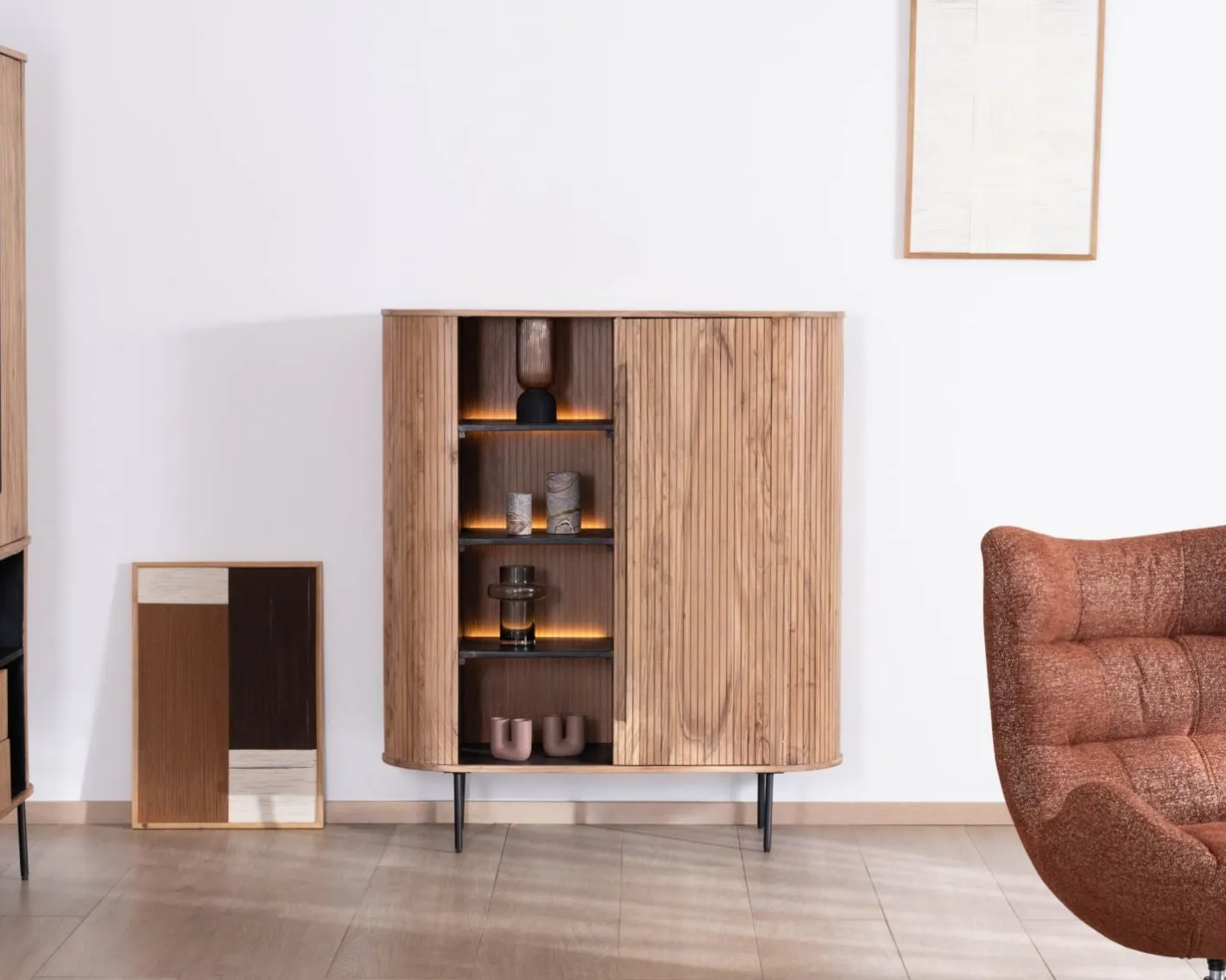 Discount Meuble de rangement design rétro "Bopee" étagères avec éclairage LED Rangement|Buffet Et Bahut