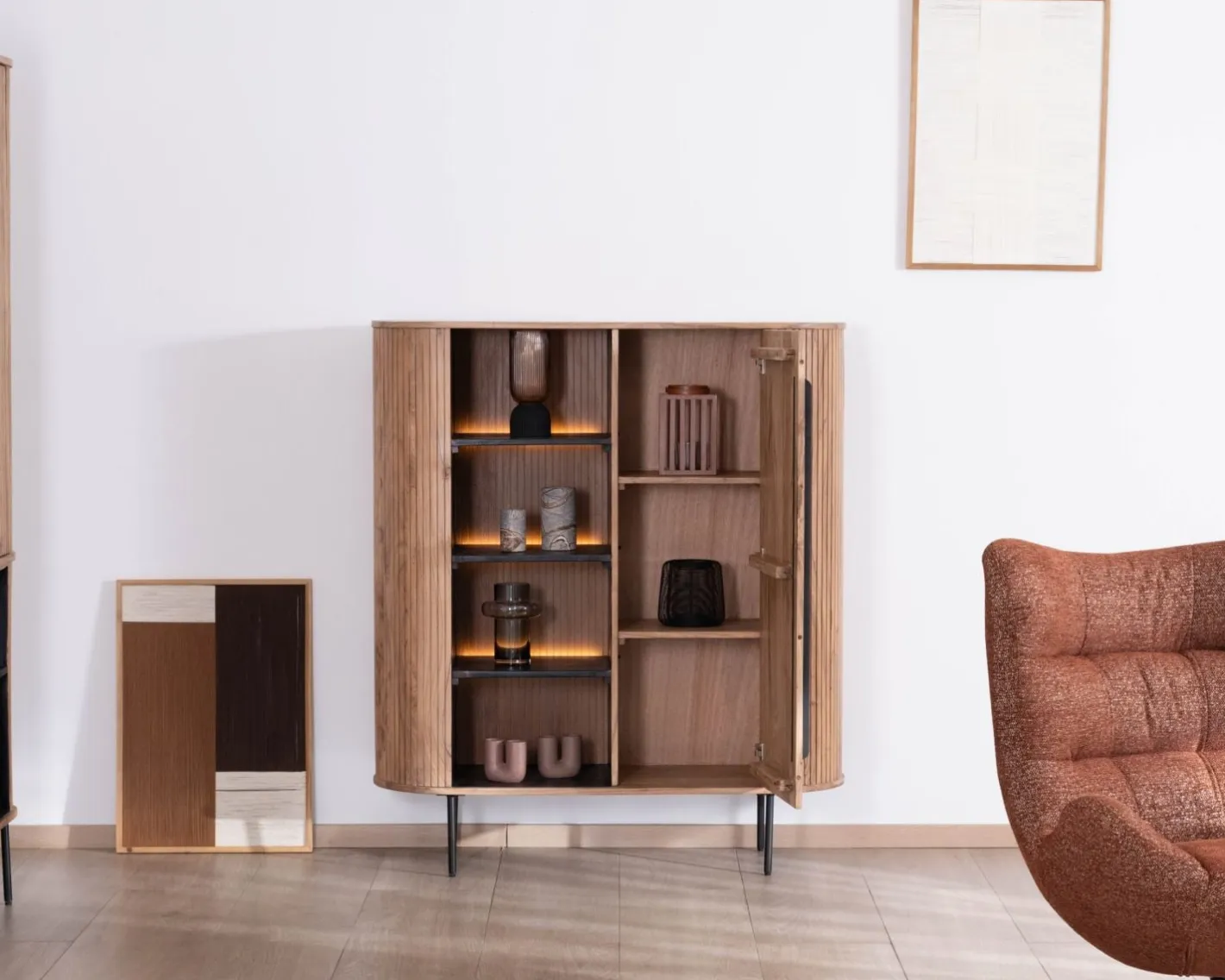 Discount Meuble de rangement design rétro "Bopee" étagères avec éclairage LED Rangement|Buffet Et Bahut