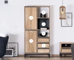 Outlet Meuble de rangement haut en manguier naturel et noir design épuré "Bocca" Rangement|Bibliothèque