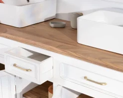 Hot Meuble de salle bain double en acacia naturel et blanc