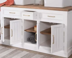 Hot Meuble de salle bain double en acacia naturel et blanc