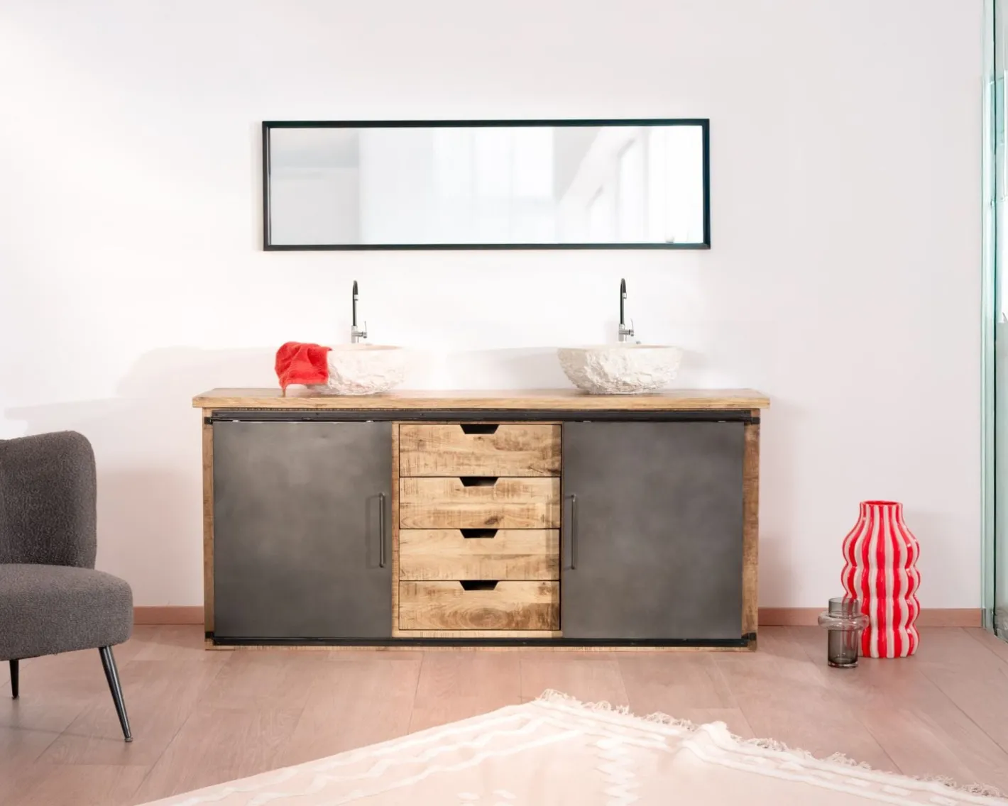 Discount Meuble de salle de bain "Caractère" 180 cm 2 vasques Meuble Sous Vasque