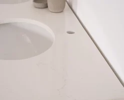 Online Meuble de salle de bain deux vasques bois et quartz 150cm 