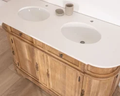 Online Meuble de salle de bain deux vasques bois et quartz 150cm 