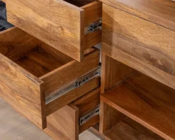 Best Meuble de salle de bain double en manguier foncé 140 cm avec niches et tiroirs