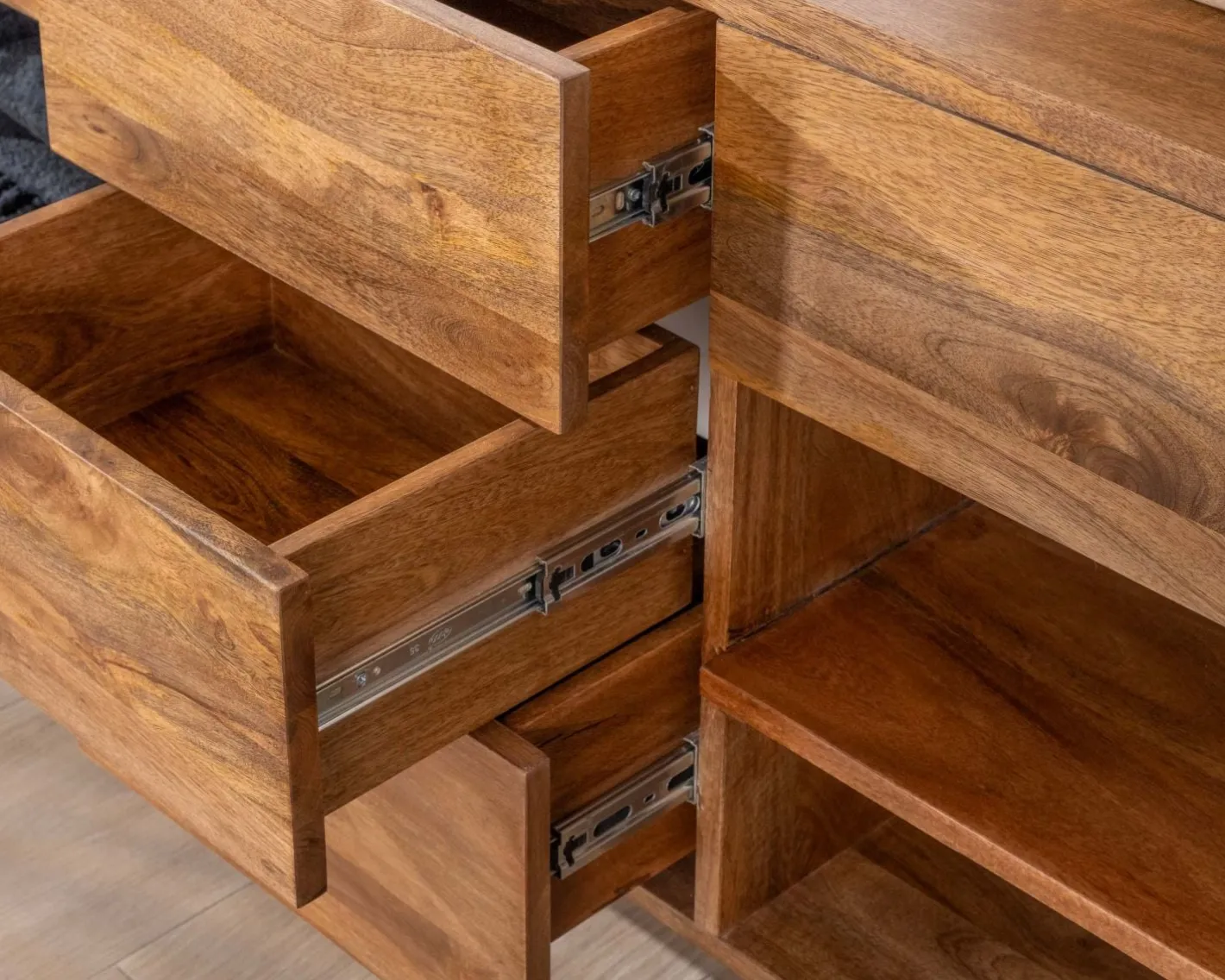 Best Meuble de salle de bain double en manguier foncé 140 cm avec niches et tiroirs "Kahiko" Meuble Sous Vasque