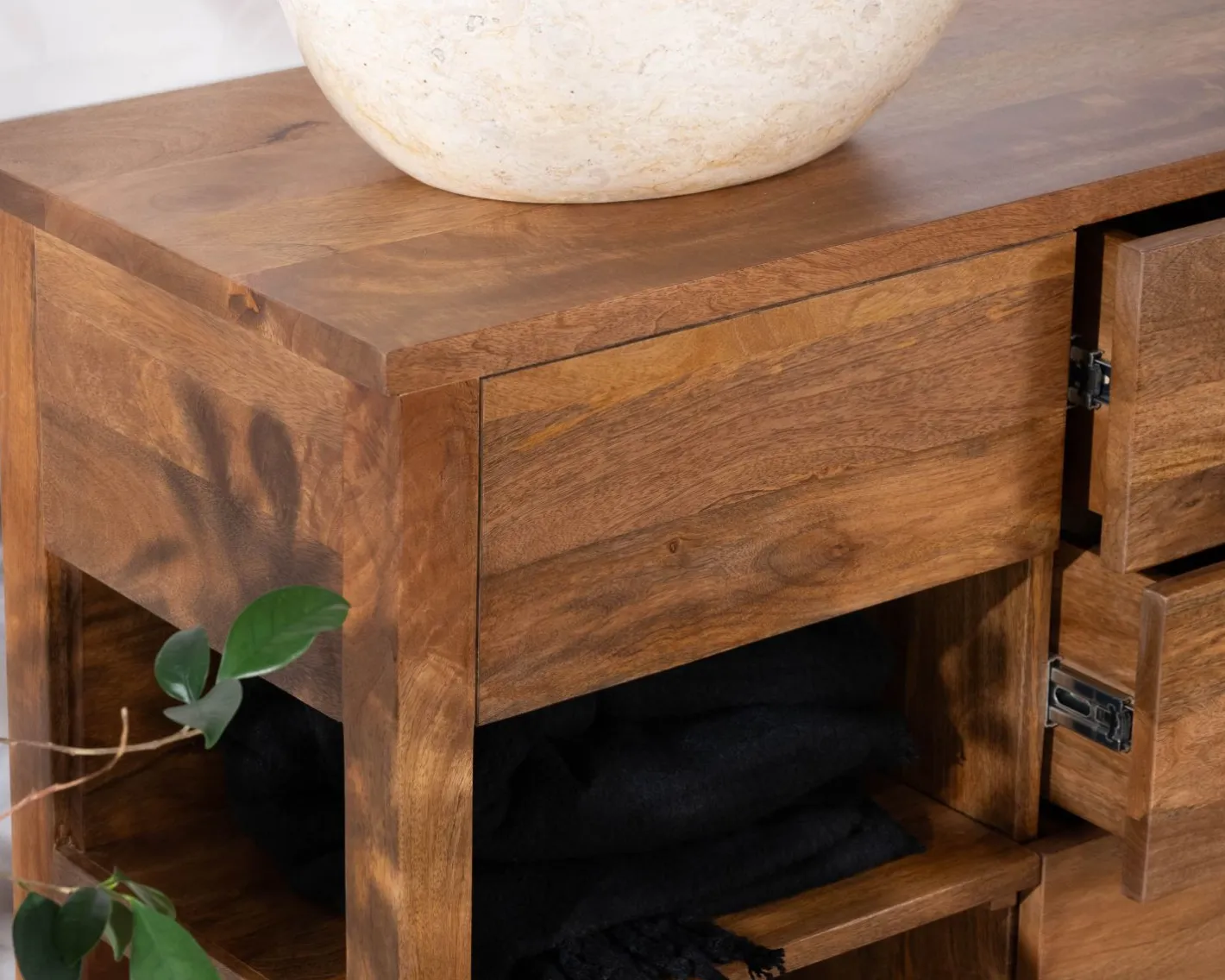 Best Meuble de salle de bain double en manguier foncé 140 cm avec niches et tiroirs "Kahiko" Meuble Sous Vasque