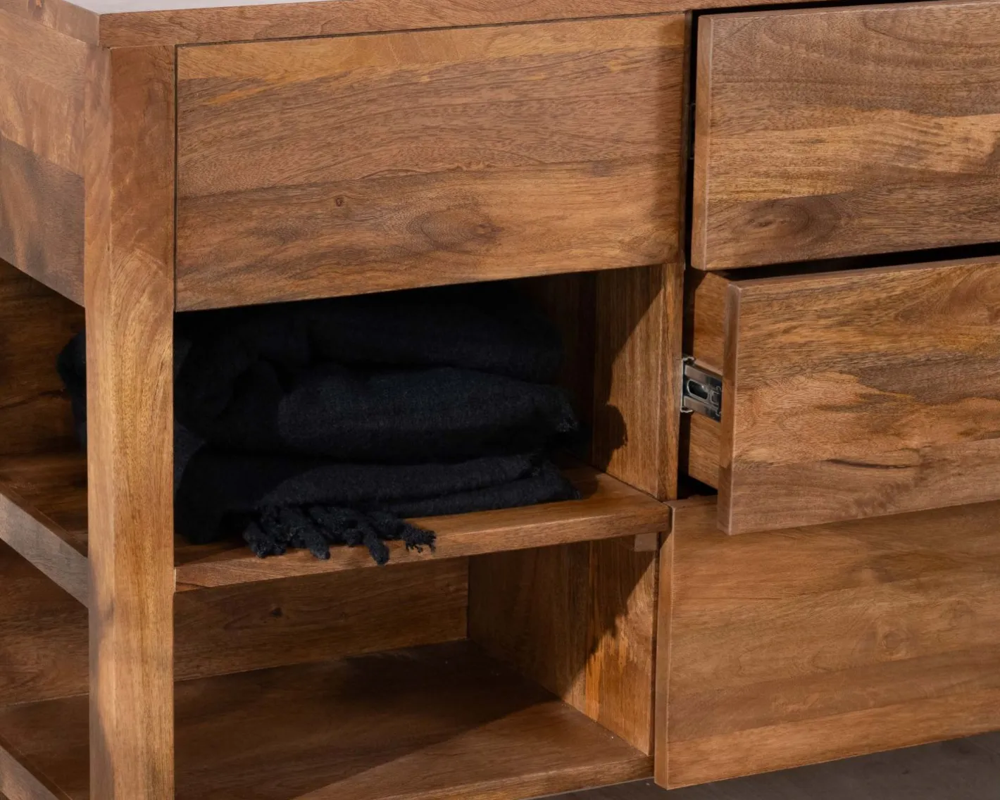 Best Meuble de salle de bain double en manguier foncé 140 cm avec niches et tiroirs "Kahiko" Meuble Sous Vasque