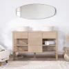 Sale Meuble de salle de bain double en manguier blanchi 140 cm avec niches et tiroirs "Kahiko" Meuble Sous Vasque