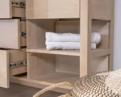 Sale Meuble de salle de bain double en manguier blanchi 140 cm avec niches et tiroirs "Kahiko" Meuble Sous Vasque
