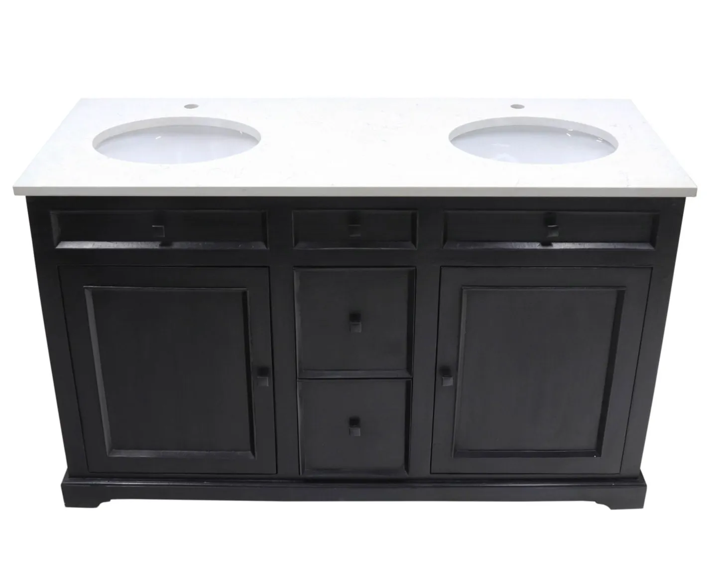 Best Meuble de salle de bain noir dessus quartz blanc "Elégance" Meuble Sous Vasque