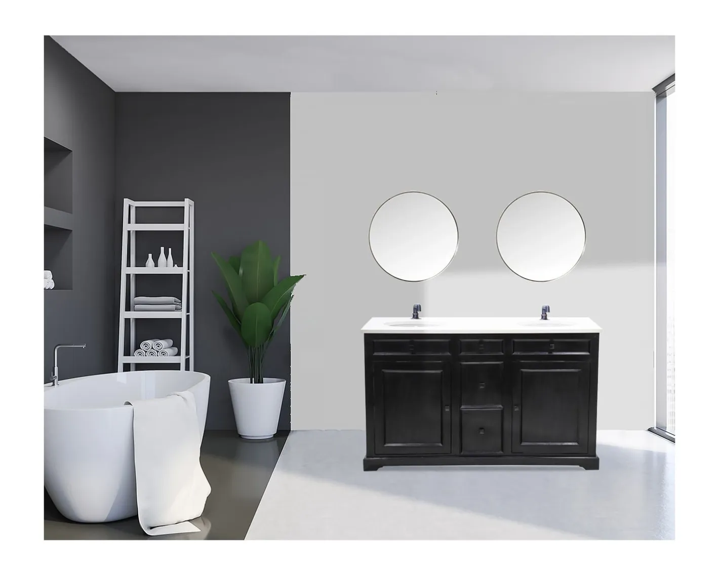 Best Meuble de salle de bain noir dessus quartz blanc "Elégance" Meuble Sous Vasque