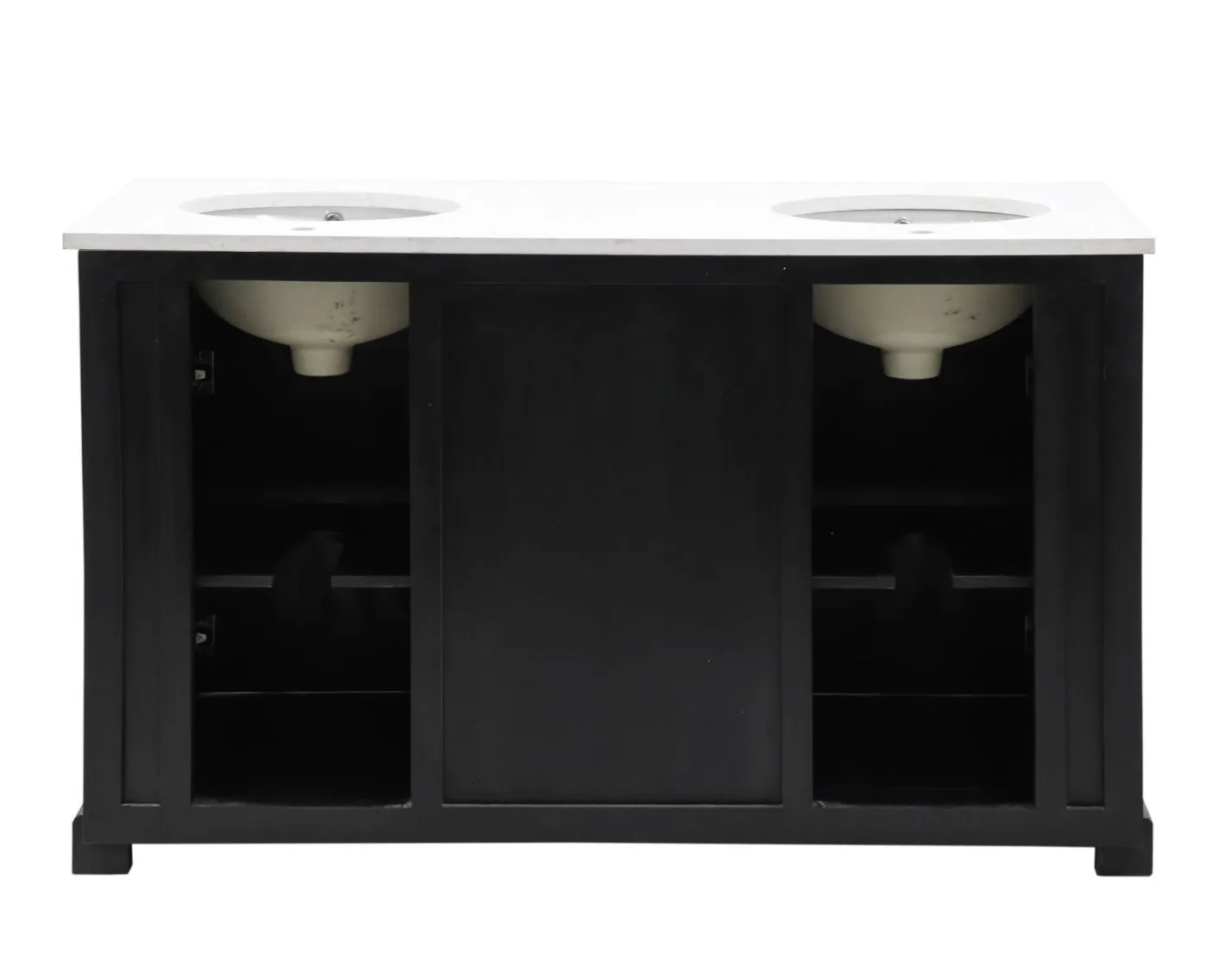Best Meuble de salle de bain noir dessus quartz blanc "Elégance" Meuble Sous Vasque