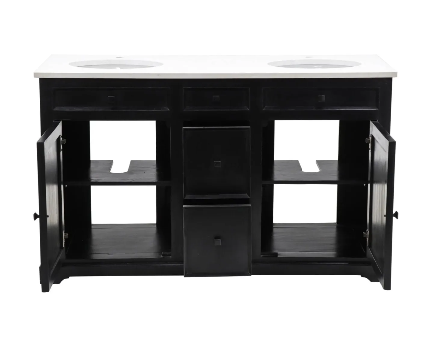 Best Meuble de salle de bain noir dessus quartz blanc "Elégance" Meuble Sous Vasque
