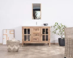 Hot Meuble de salle de bain simple vasque 120 cm "Maestro" en manguier Meuble Sous Vasque
