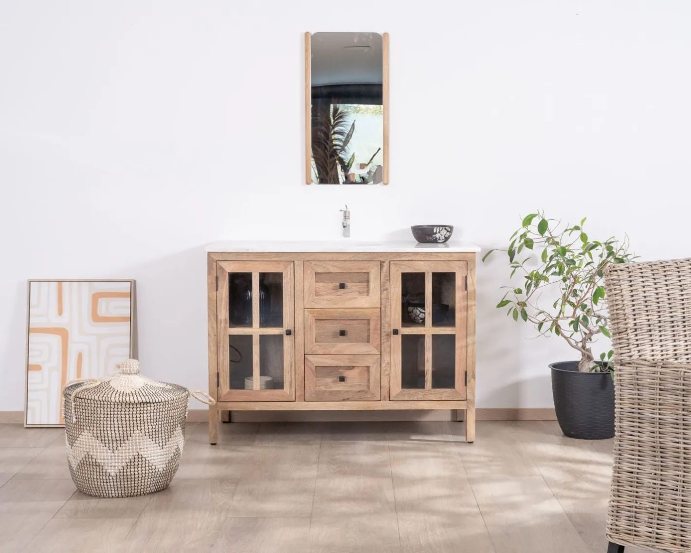 Hot Meuble de salle de bain simple vasque 120 cm "Maestro" en manguier Meuble Sous Vasque
