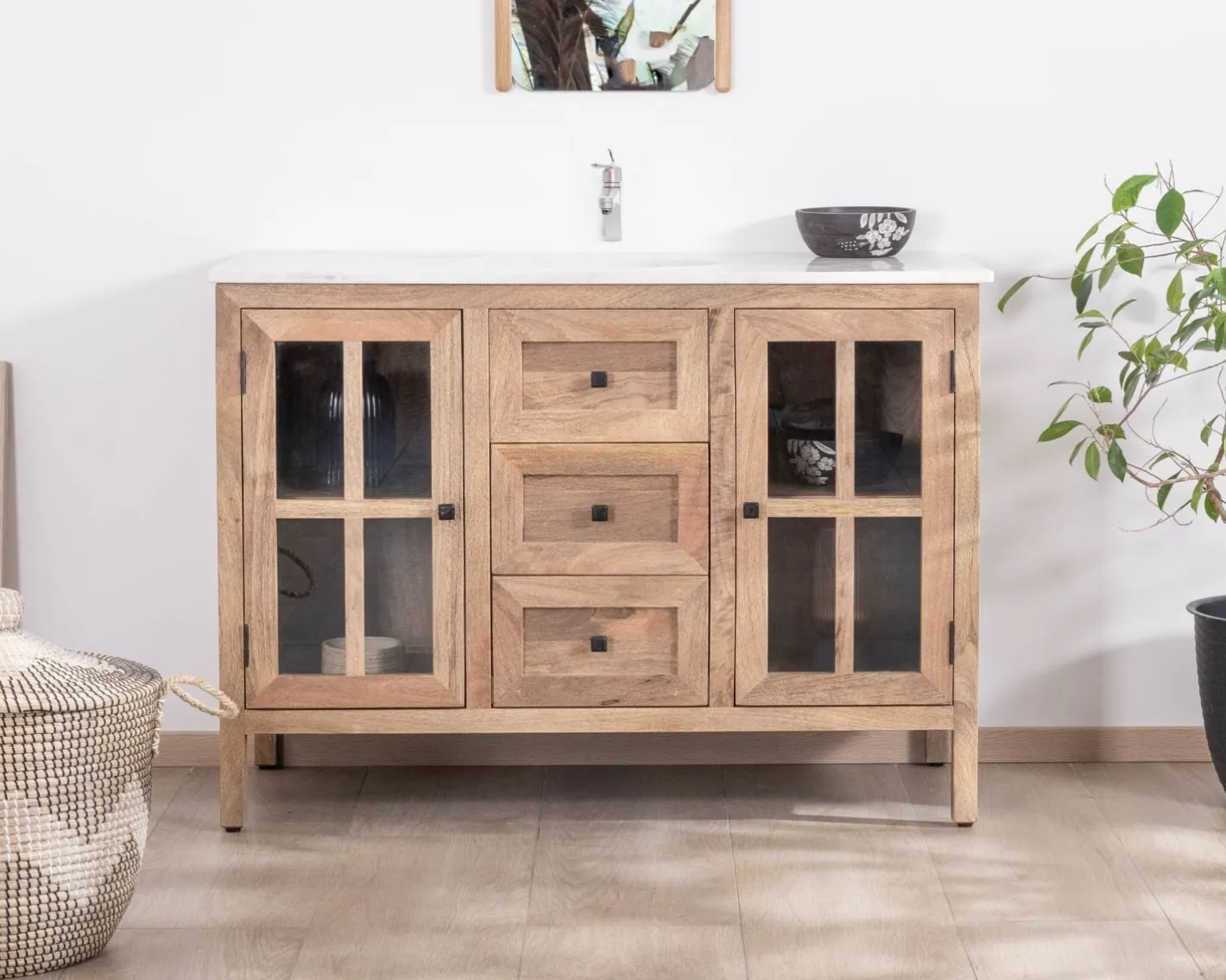 Hot Meuble de salle de bain simple vasque 120 cm "Maestro" en manguier Meuble Sous Vasque