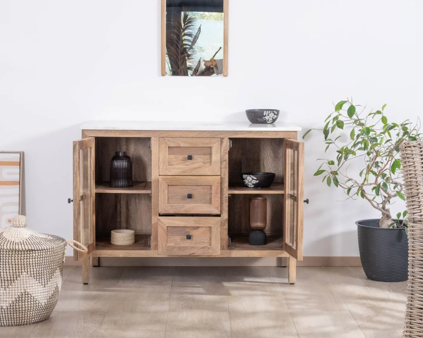 Hot Meuble de salle de bain simple vasque 120 cm "Maestro" en manguier Meuble Sous Vasque