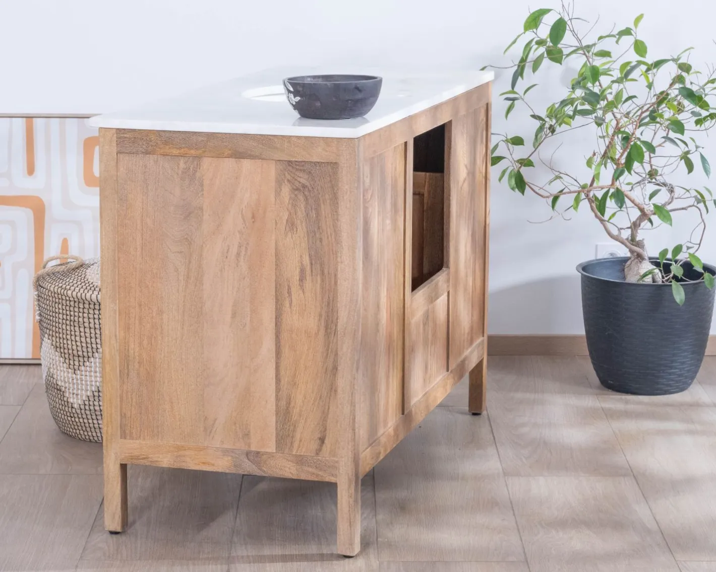 Hot Meuble de salle de bain simple vasque 120 cm "Maestro" en manguier Meuble Sous Vasque