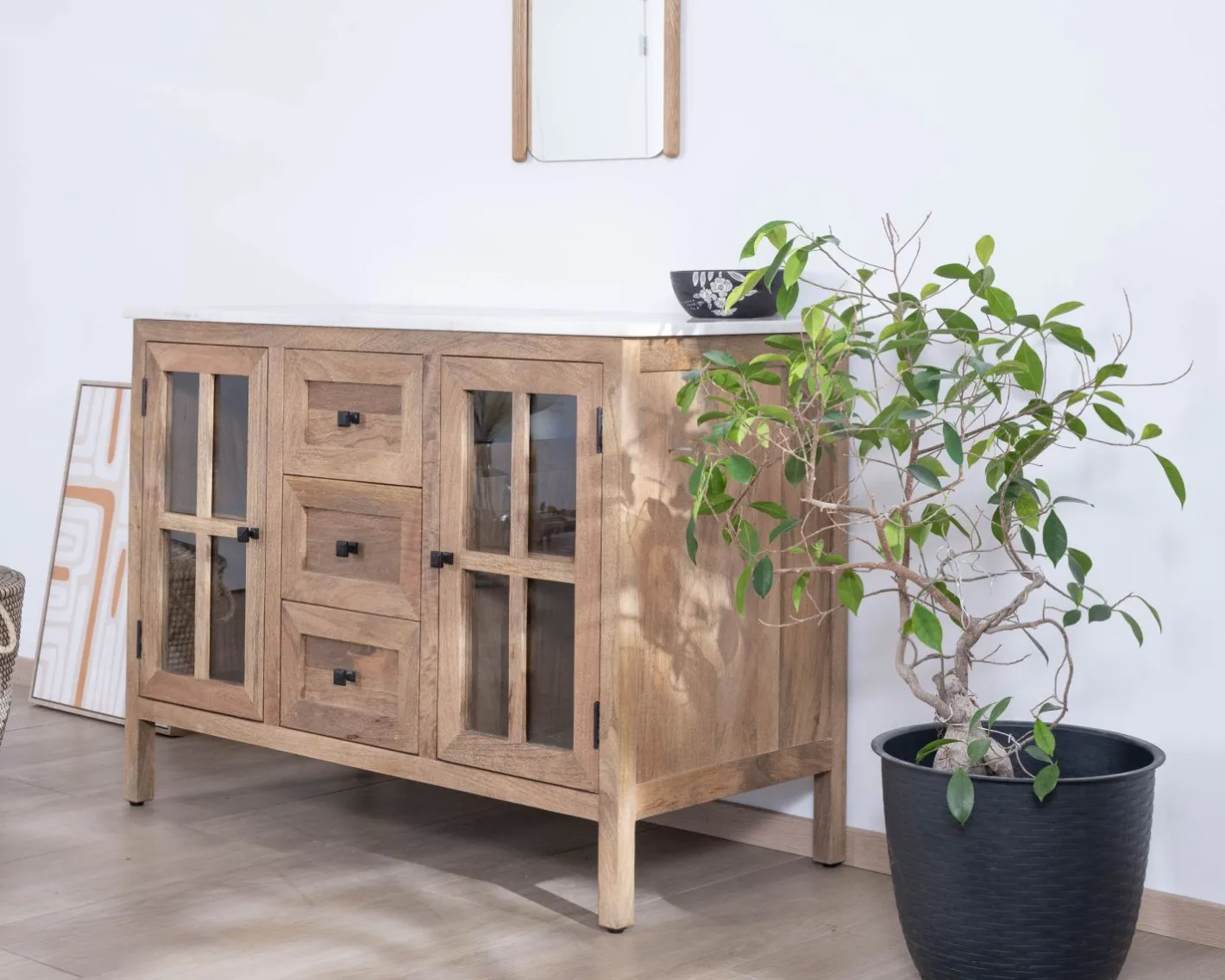Hot Meuble de salle de bain simple vasque 120 cm "Maestro" en manguier Meuble Sous Vasque