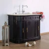 Hot Meuble de salle de bain 1 vasque quartz blanc et bois noir "Églantine" Meuble Sous Vasque