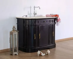 Hot Meuble de salle de bain 1 vasque quartz blanc et bois noir "Églantine" Meuble Sous Vasque