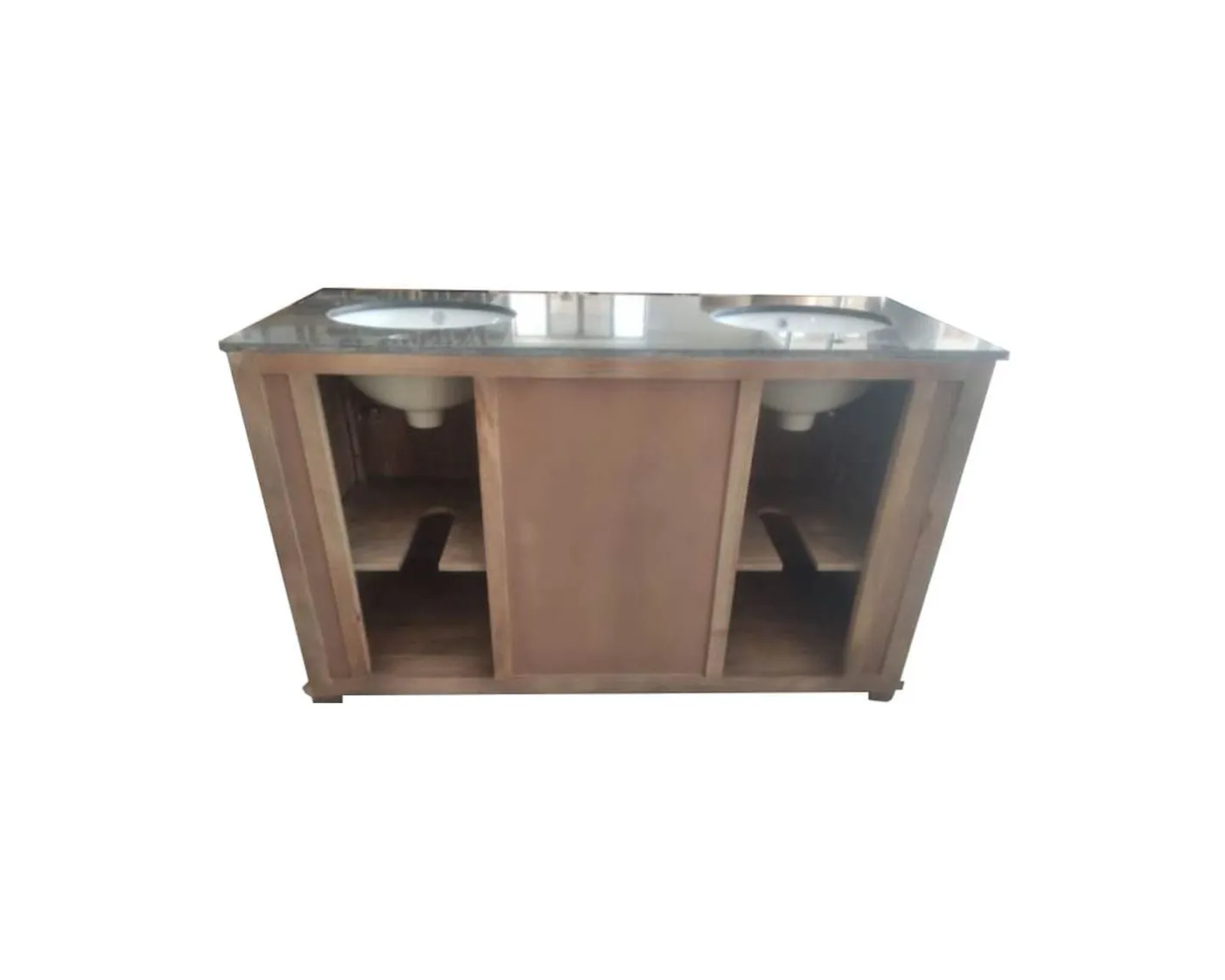 Online Meuble de salle de bain 2 vasques manguier et quartz blanc "Elégance" Meuble Sous Vasque