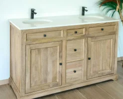Online Meuble de salle de bain 2 vasques manguier et quartz blanc