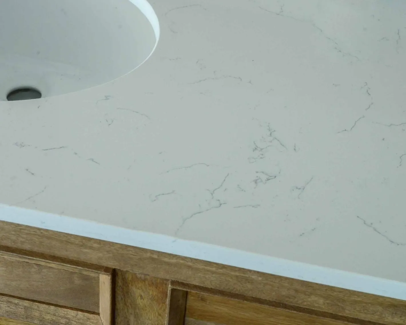 Online Meuble de salle de bain 2 vasques manguier et quartz blanc "Elégance" Meuble Sous Vasque