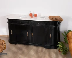 Clearance Meuble double vasque coins arrondis bois noir quartz blanc "Églantine" Meuble Sous Vasque