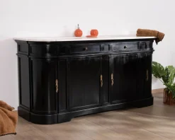 Clearance Meuble double vasque coins arrondis bois noir quartz blanc