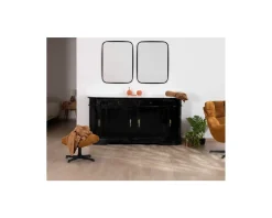 Clearance Meuble double vasque coins arrondis bois noir quartz blanc